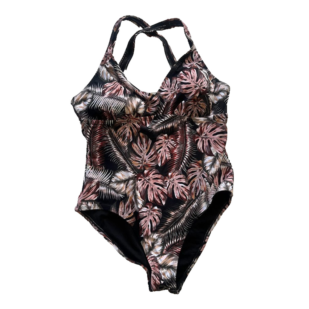 Hurley Womens XXL One Piece Swimsuit Palms Black Pink Swim Padded Resort Beach
